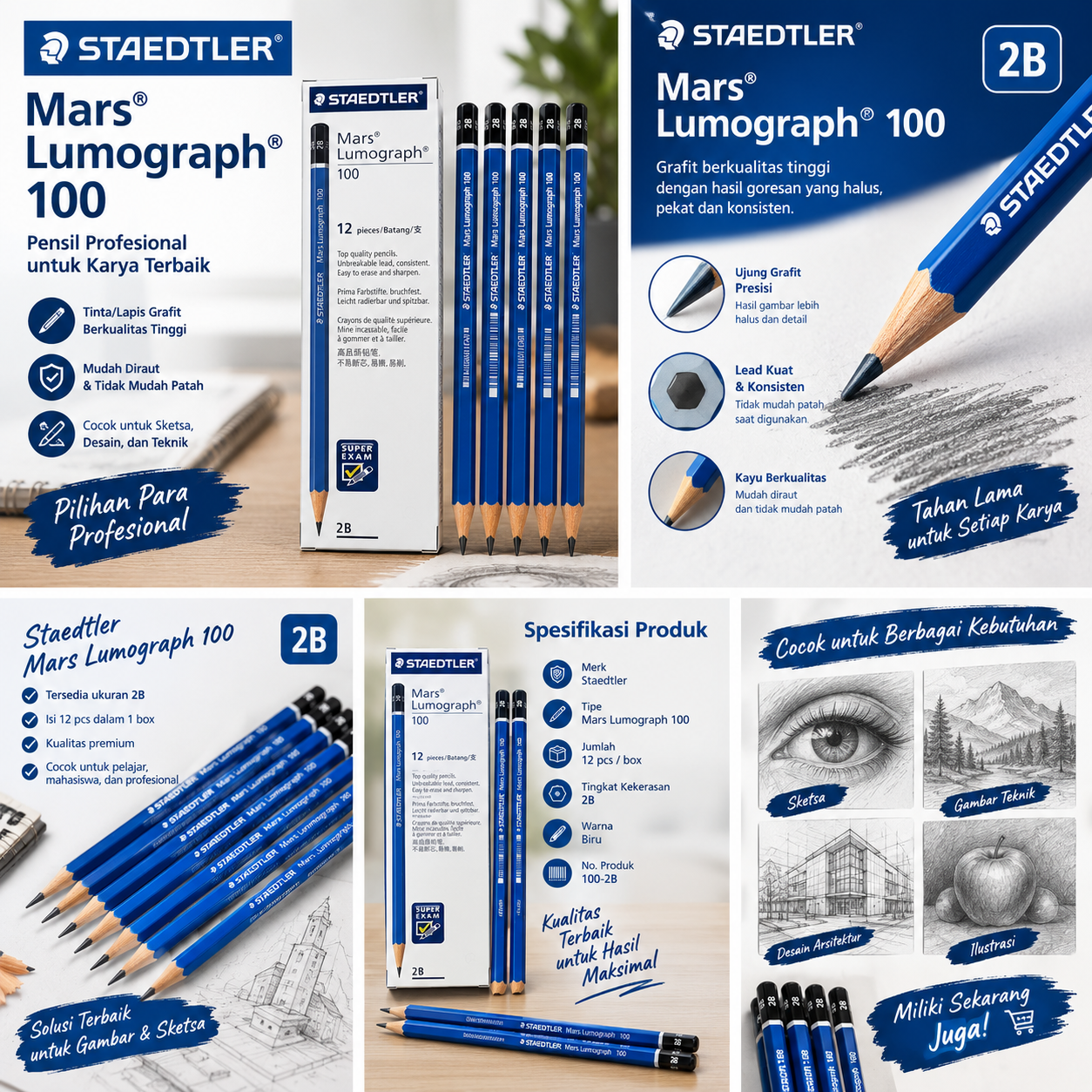 Pensil Staedtler Mars Lumograph 100 2B – Pensil Sketsa & Gambar Teknik Premium