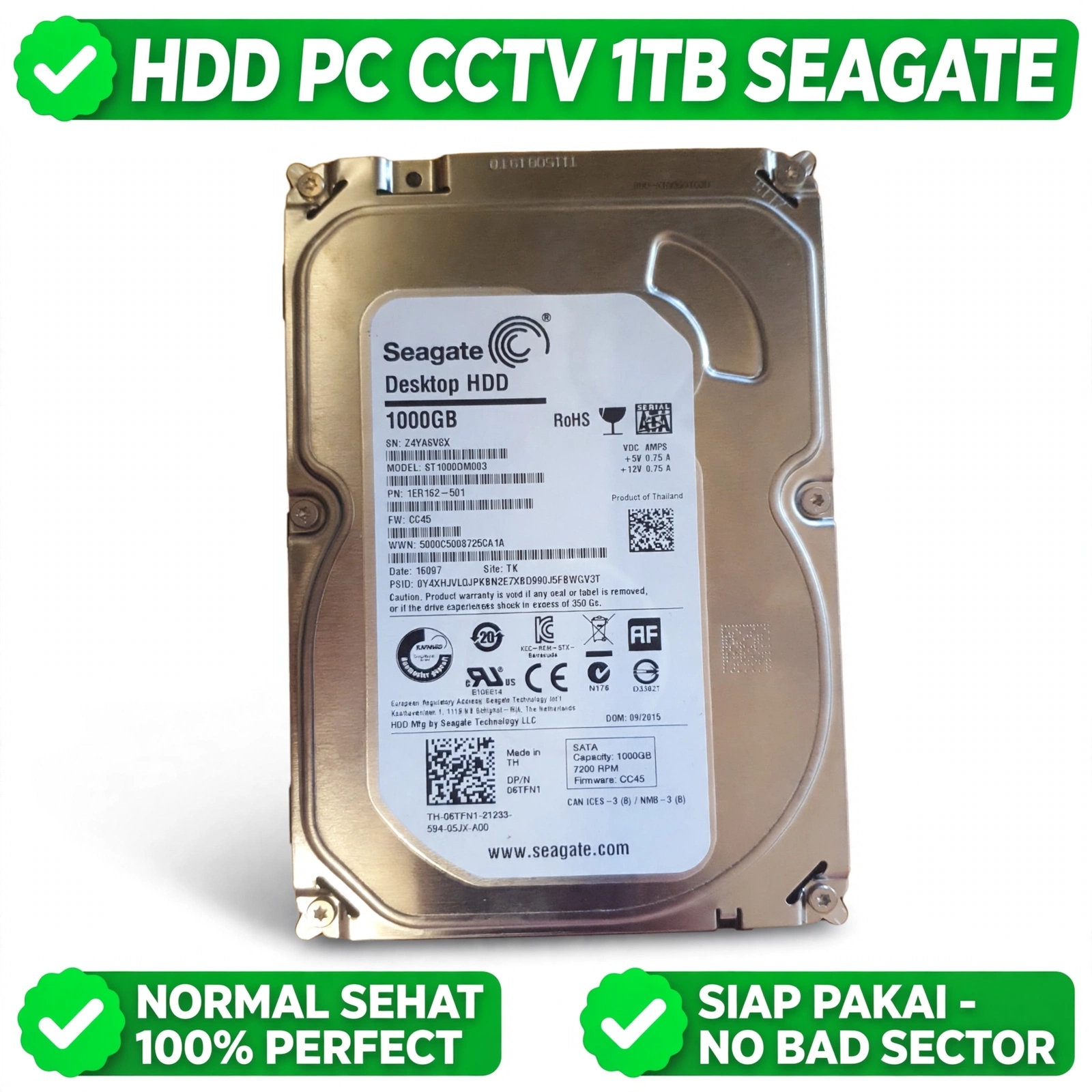 Hdd pc 1 tb sehat 100 persen normal